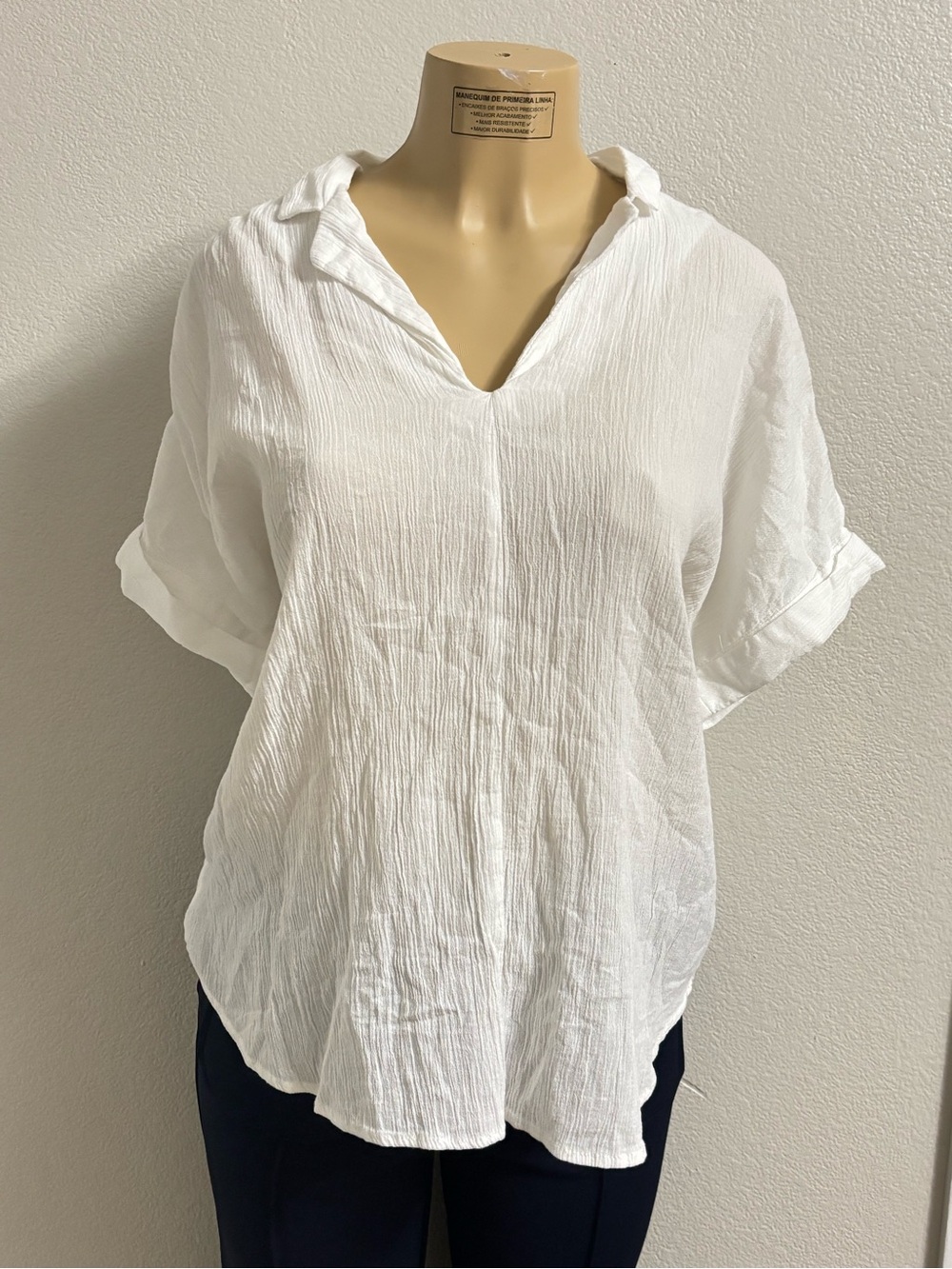 beachlunchlounge White Crinkled Split-Neck Short Sleeve Tunic
